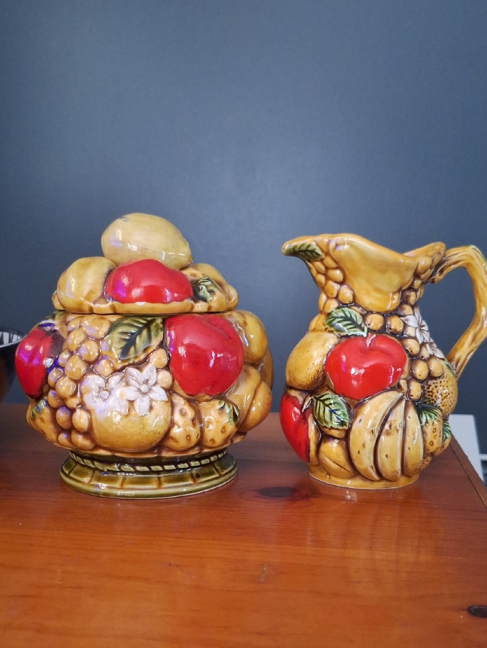 Vintage Fruit Motif Ceramic Harvist Fruit Pattern Red and Yellow